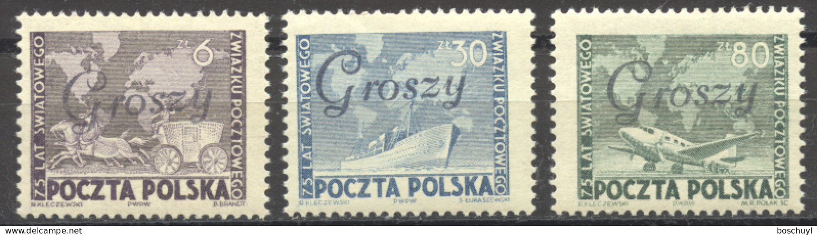 Poland, 1950, UPU, Universal Postal Union, United Nations, Groszy Overprint, MNH, Michel 636-638 - Unused Stamps