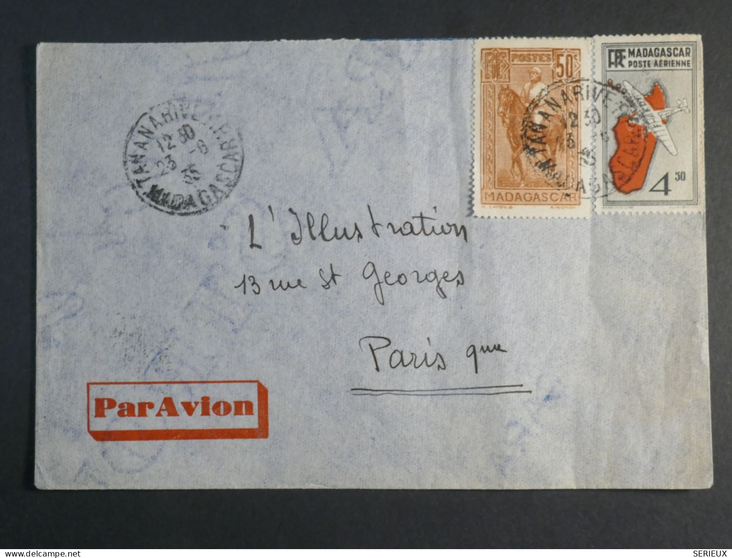 DM 8  MADAGASCAR    LETTRE    1935 TANA A PARIS   FRANCE   ++AFF. INTERESSANT+++ - Lettres & Documents