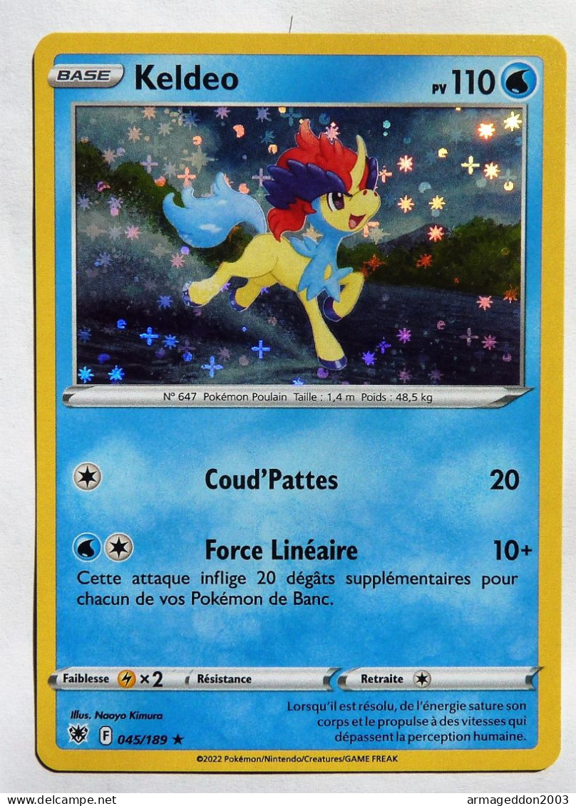 Carte Pokémon KELDEO 045/189 Holo PROMO POINT Epée Et Bouclier 10 TBE FR. 2022 - Épée & Bouclier