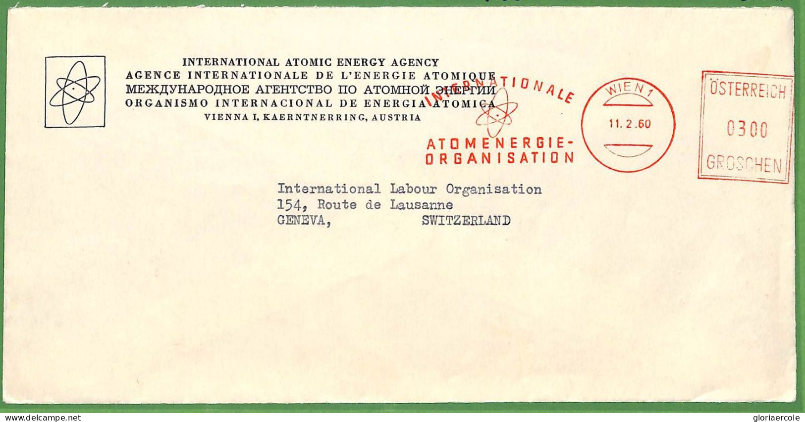 ZA1514 - AUSTRIA - Postal History - Red Postmark On Cover ATOMIC ENERGY 1960 - Altri & Non Classificati