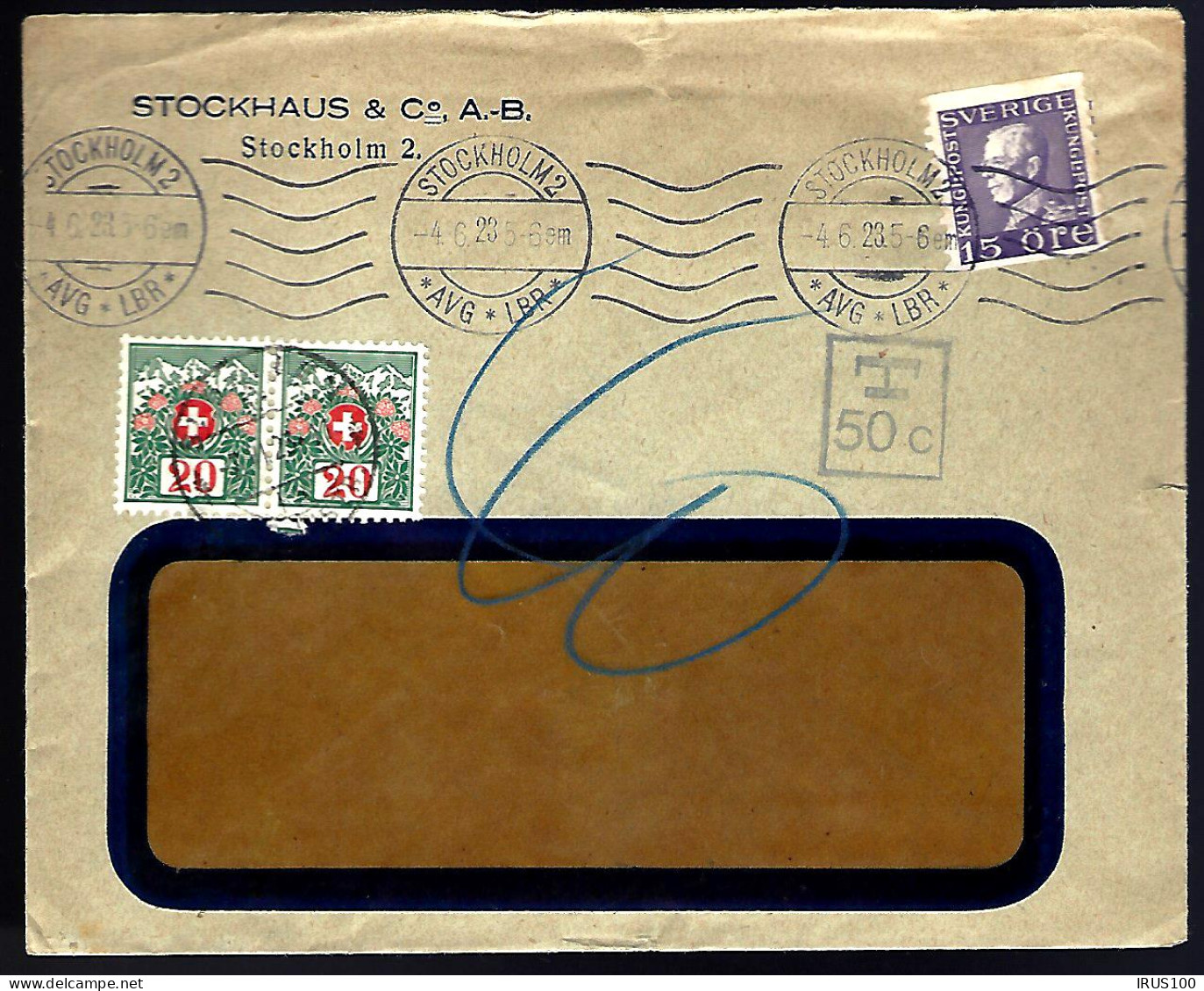 LETTRE DE STOCKHOLM - 1923 - TAXÉ EN SUISSE -  - Lettres & Documents