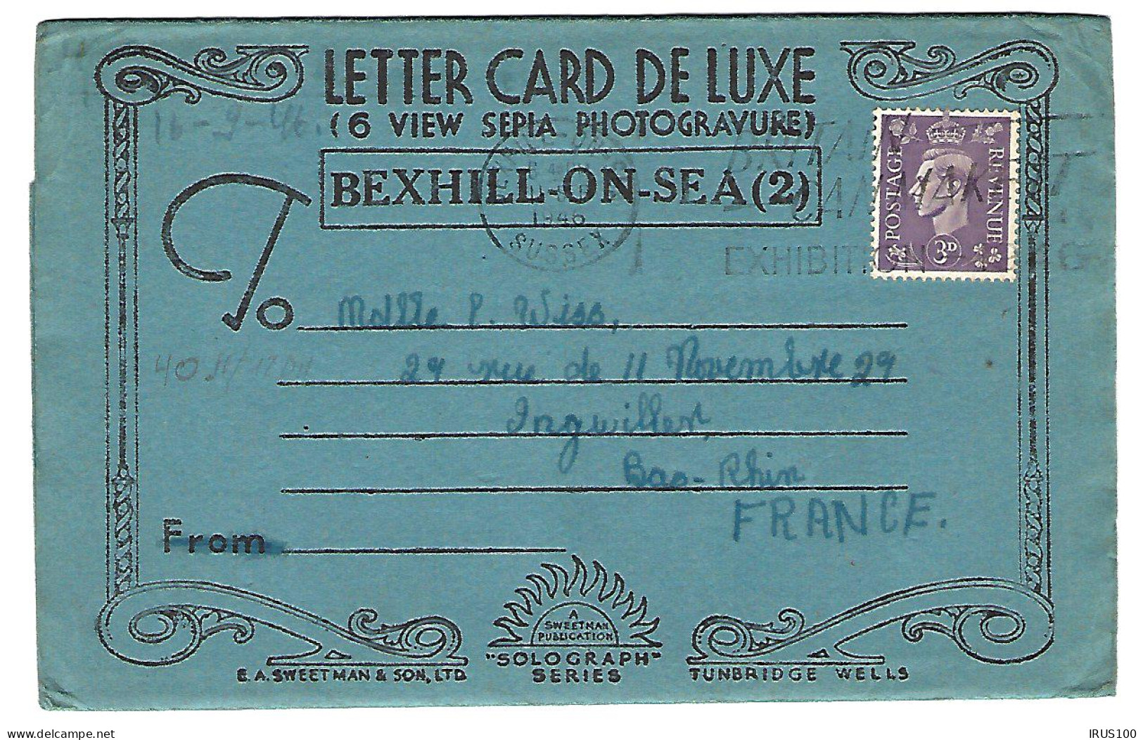 BEXHILL-ON-SEA 1946 - CARTE LETTRE DE LUXE - POUR INGWILLER - Lettres & Documents