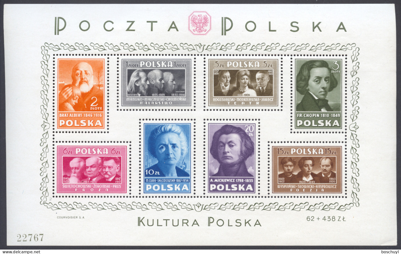 Poland, 1948, Polish Culture, MNH With Two Gum Defects, Michel Block 10 - Ongebruikt