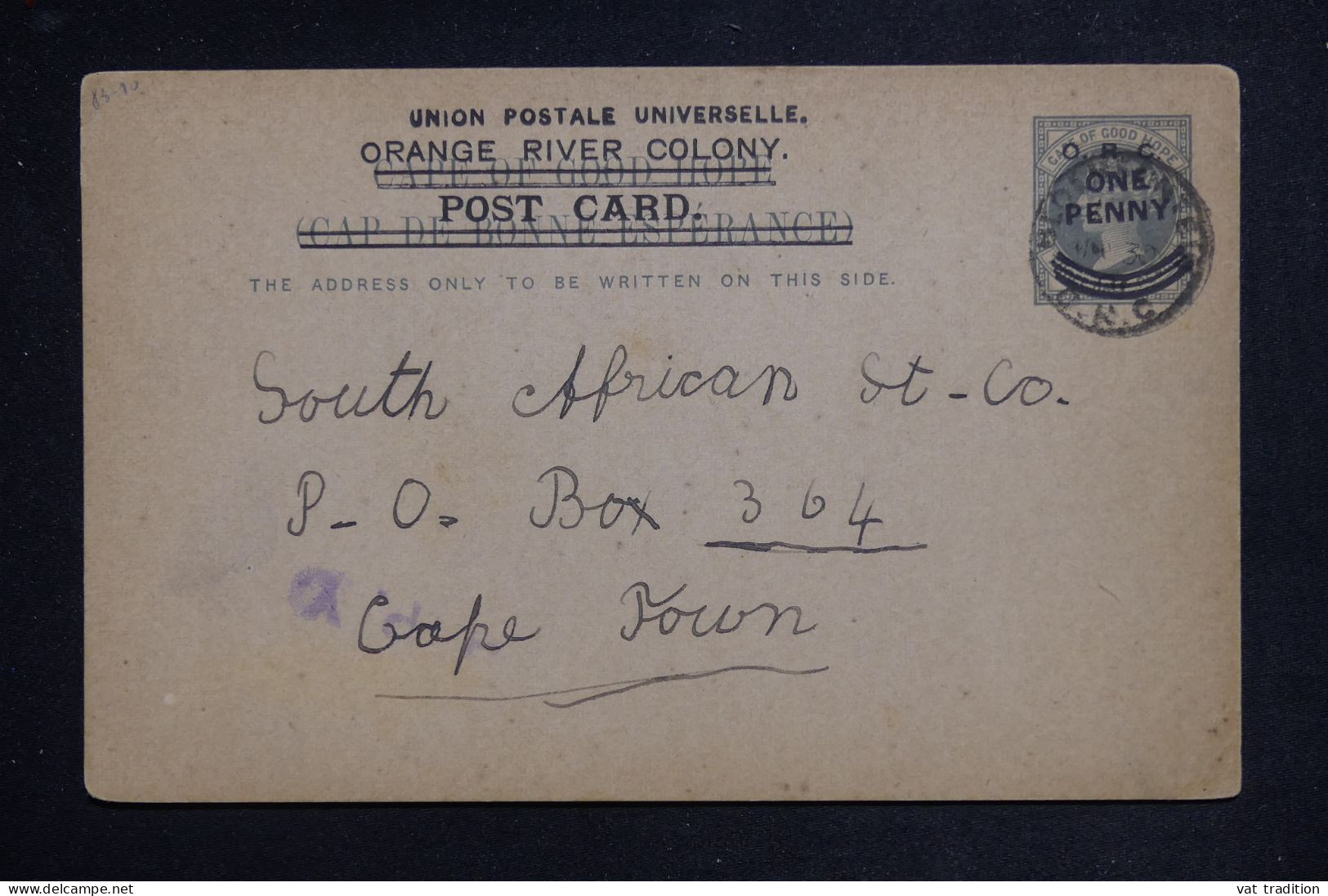 ORANGE - Entier Postal Type Victoria Surchargé Pour Cap Town En 1901  - L 151143 - Orange Free State (1868-1909)