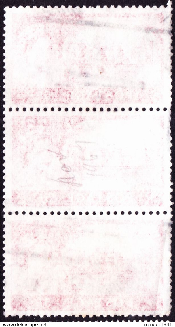 GREAT BRITAIN 1959 QEII 5sh X 3 Vertical Strip Rose-Carmine, Caernarvon Castle SG596 Used - Usati