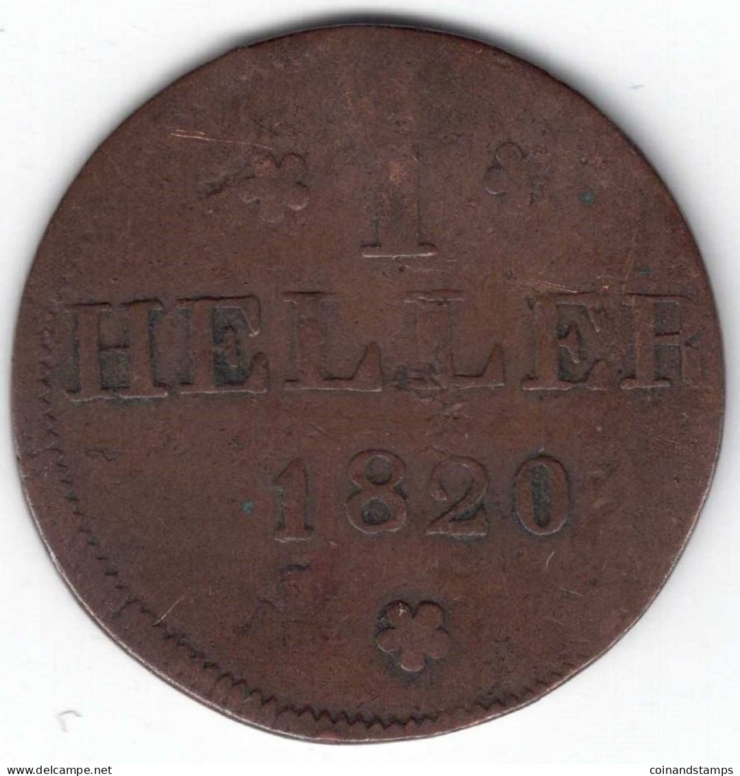 Frankfurt I Heller 1820 G(F)B (Cu.) Jaeger 10, AKS 30, Rf.,Kr., Ss- - Small Coins & Other Subdivisions