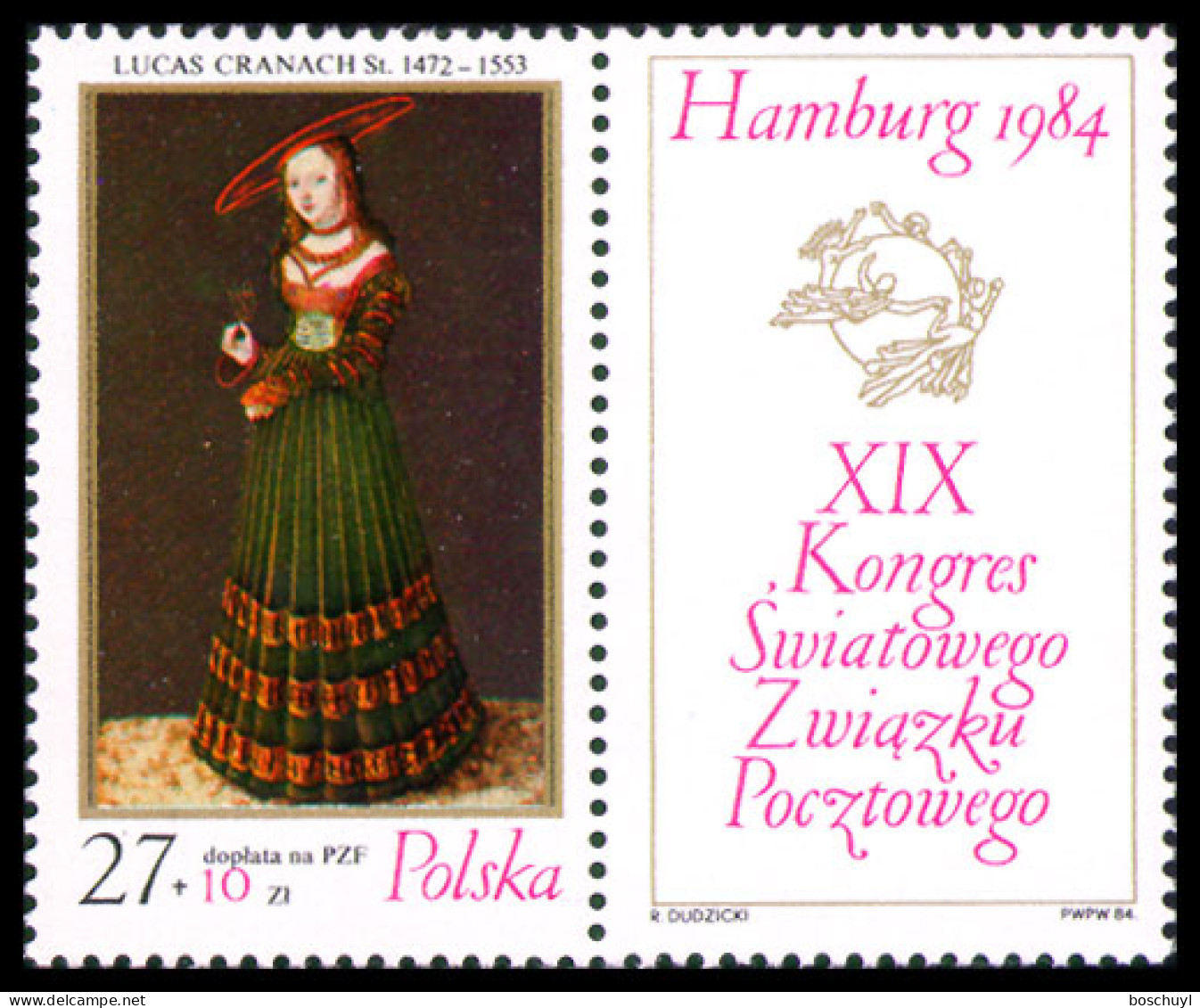 Poland, 1984, World Postal Congress Hamburg, UPU, United Nations, Cranach Painting, MNH Tab, Michel 2920 - Ongebruikt