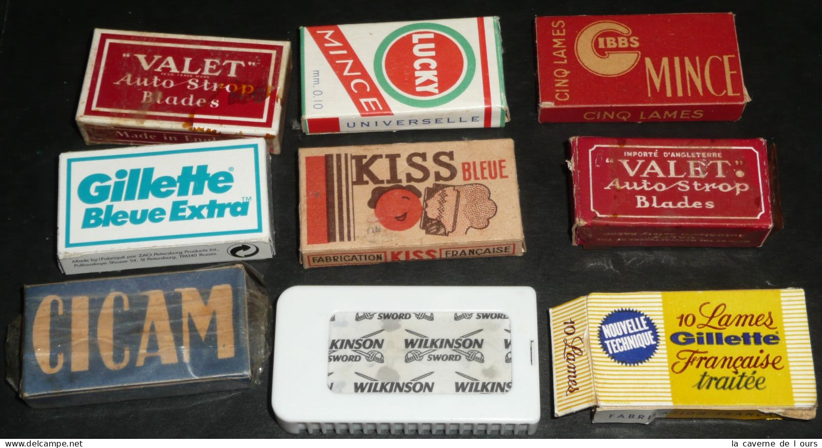 Rare Ancien Lot De 9 Boites De Lames De Rasoir, Gillette Gibbs Lucky Cicam Kiss Valet, LAME Rasoirs à Main - Razor Blades