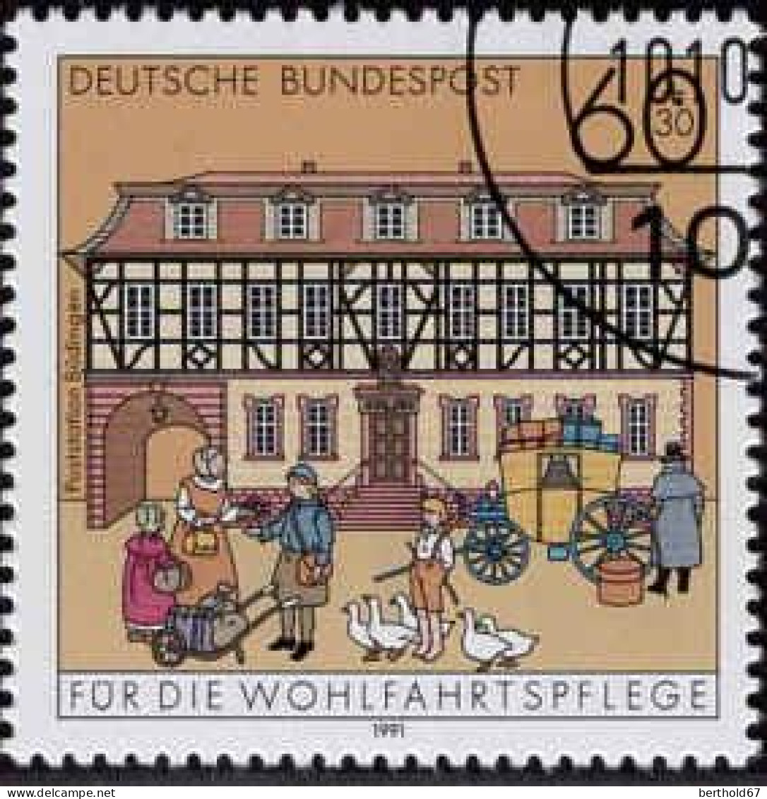 RFA Poste Obl Yv:1396 Mi:1564 Wohlfahrtspflege Poststation Büdingen (Beau Cachet Rond) (Thème) - Postkoetsen