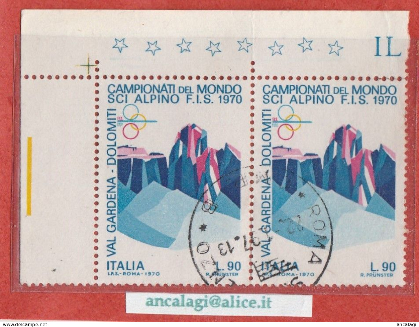 USATI ITALIA 1970 - Ref.0253B "SCI ALPINO" 1 Val. In Coppia Ad Angolo - - 1961-70: Used