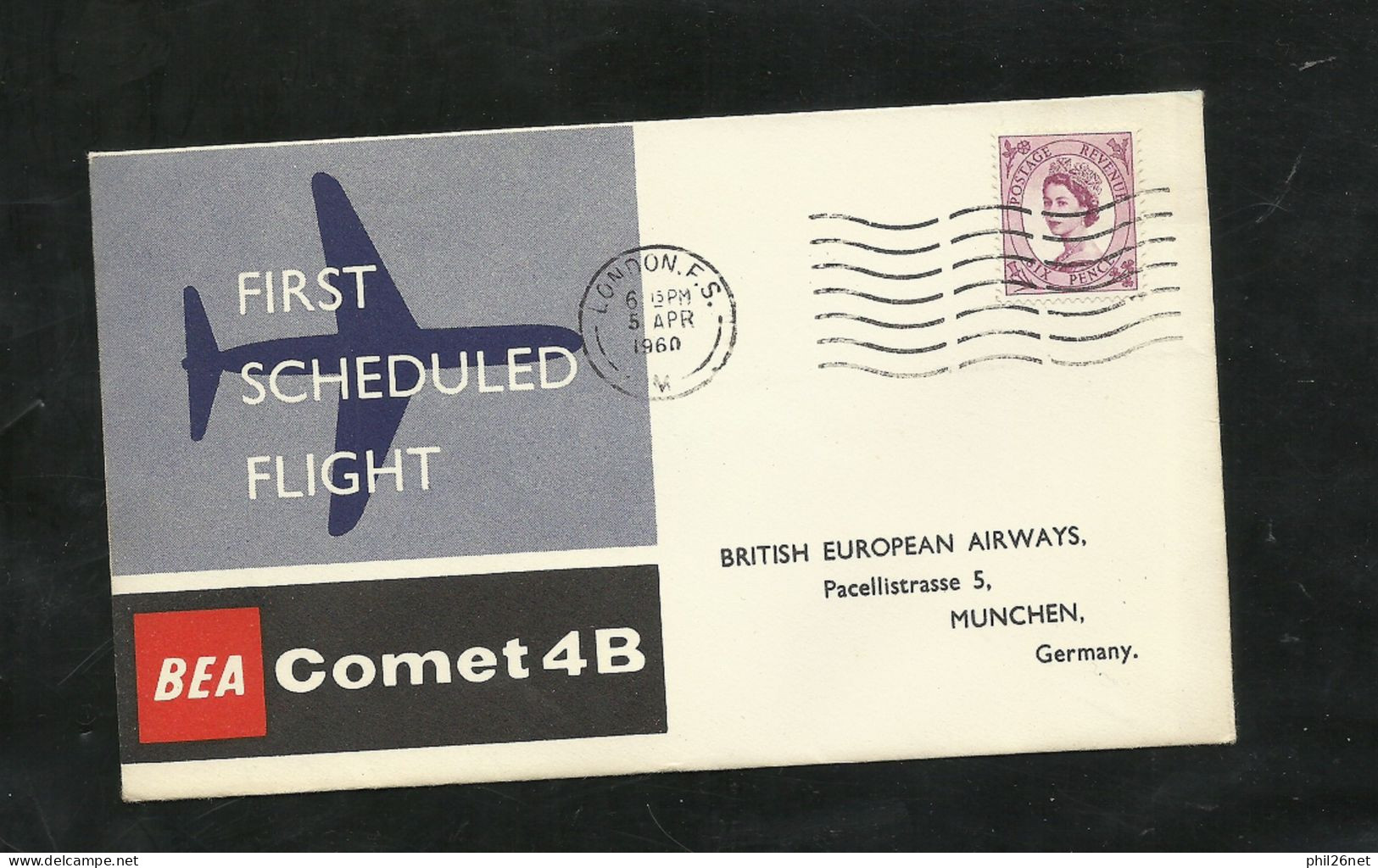 UK Lettre BEA  Comet 4B  1ère Liaison Aérienne Londres Le 05/04/1960 Pour Munich  Le 05/04/1960  N°  270  TB - Lettres & Documents