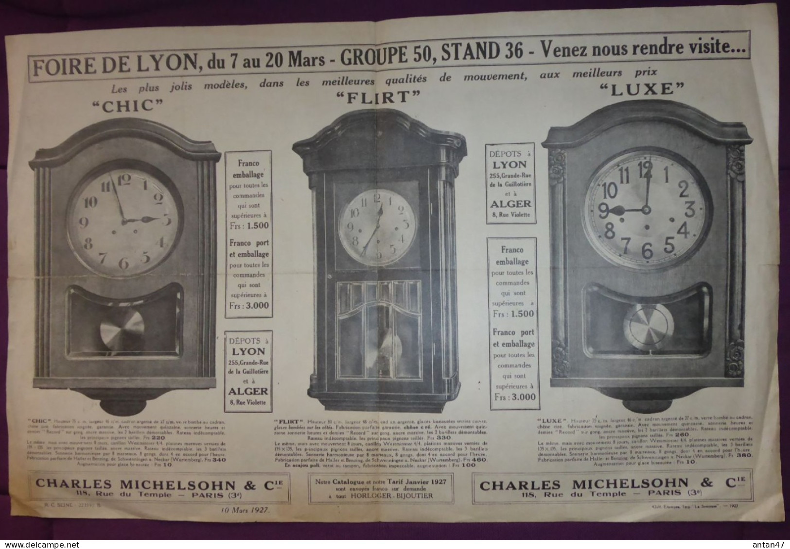 Doc, Tarifs & Modèles CARILLONS WESTMINSTER 1927 /  75003 PARIS / LYON / MICHELSOHN Horloger Bijoutier - Clocks