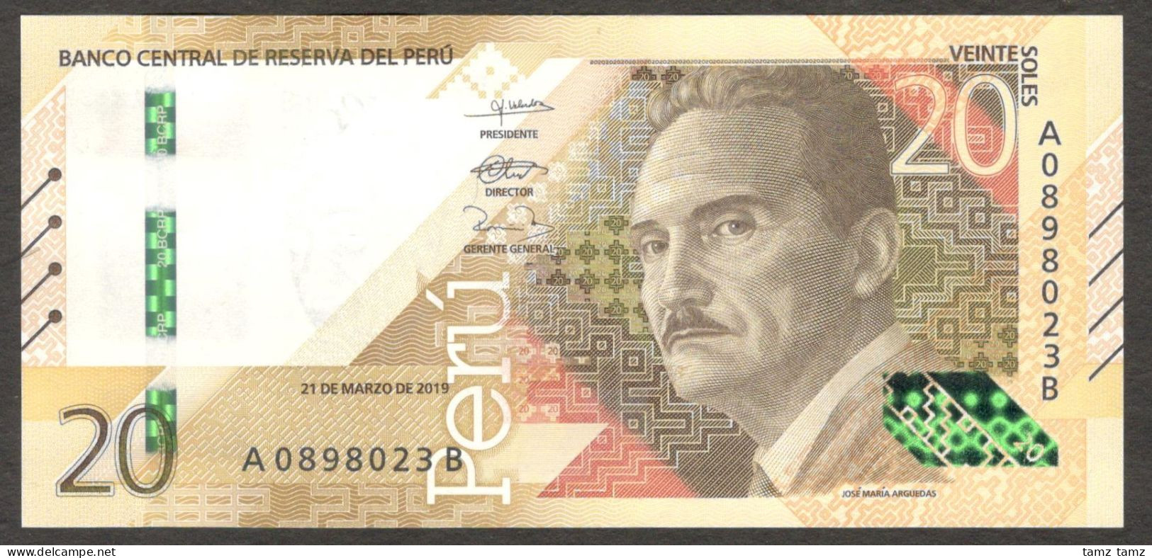 Peru 20 Nuevo Soles Jose Maria Arguedas Eagle P-197 2019 UNC - Perù