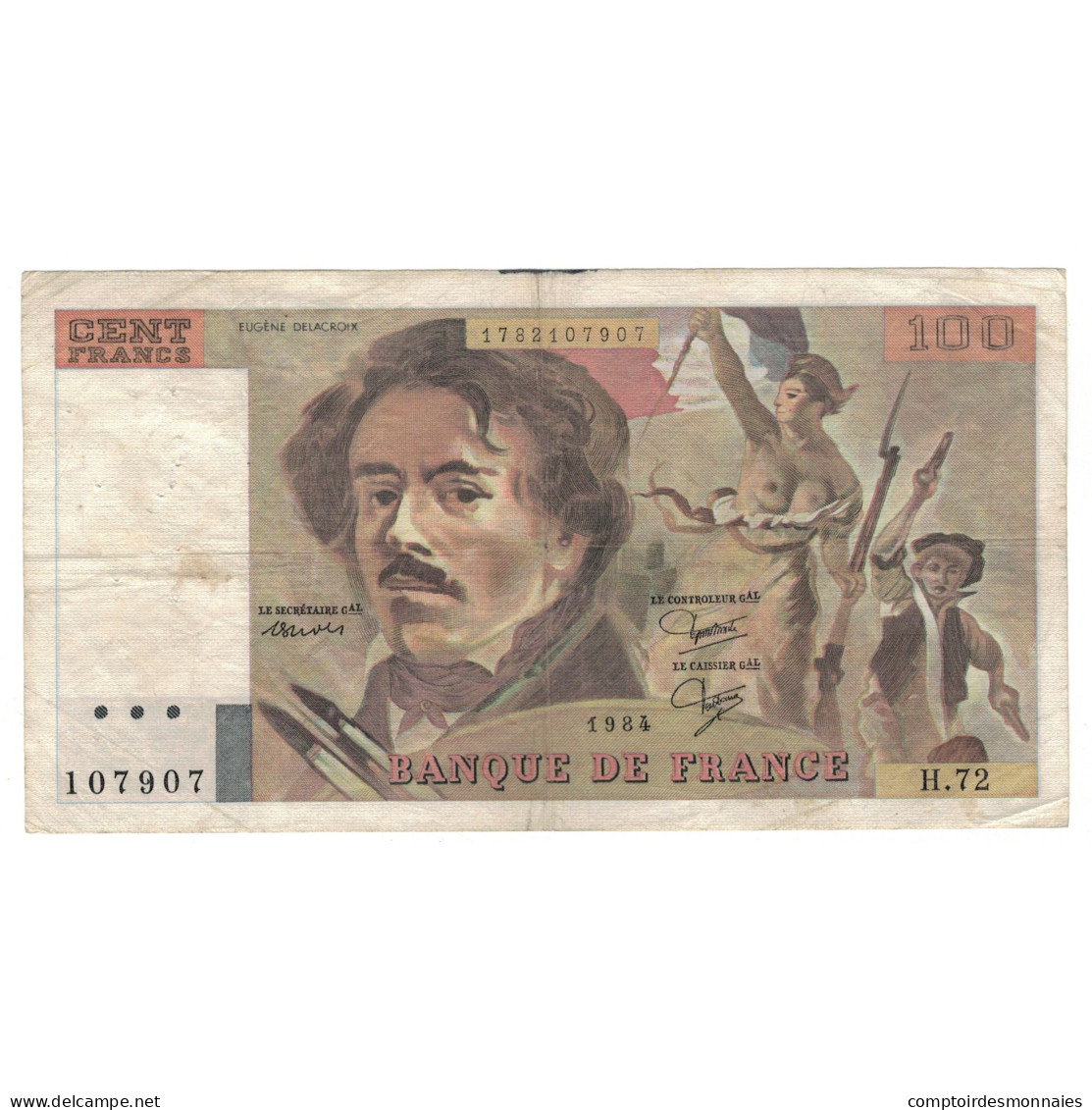France, 100 Francs, Delacroix, 1984, H.72, TB, Fayette:69.8a, KM:154b - 100 F 1978-1995 ''Delacroix''
