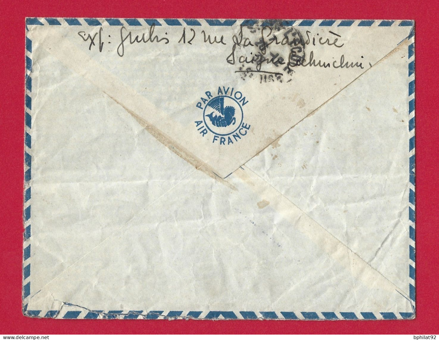 !!! INDOCHINE, LETTRE PAR AVION DE SAIGON-CENTRAL, COCHINCHINE POUR LA FRANCE DE 1938 - Aéreo