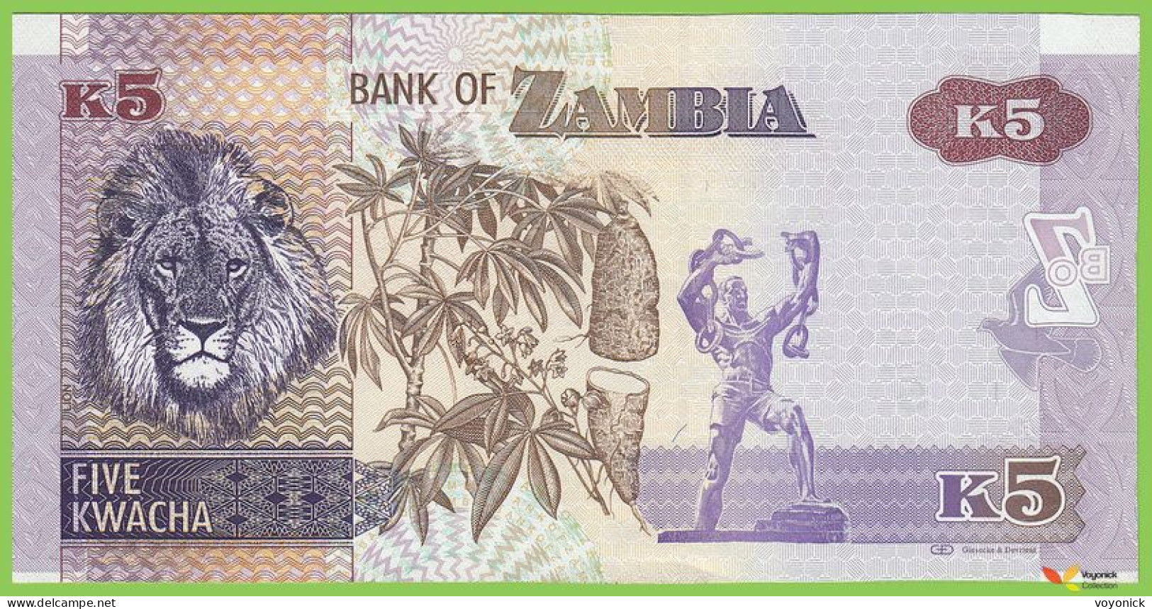 Voyo ZAMBIA 5 Kwacha 2012(2013) P50a B153a BE/12 UNC Fish Eagle - Sambia