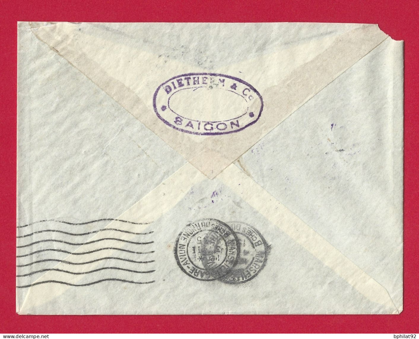 !!! INDOCHINE, LETTRE PAR AVION DE SAIGON-CENTRAL, COCHINCHINE POUR MARSEILLE DE 1935, AVEC MARQUE DE CONTRÔLE AÉRIEN - Airmail