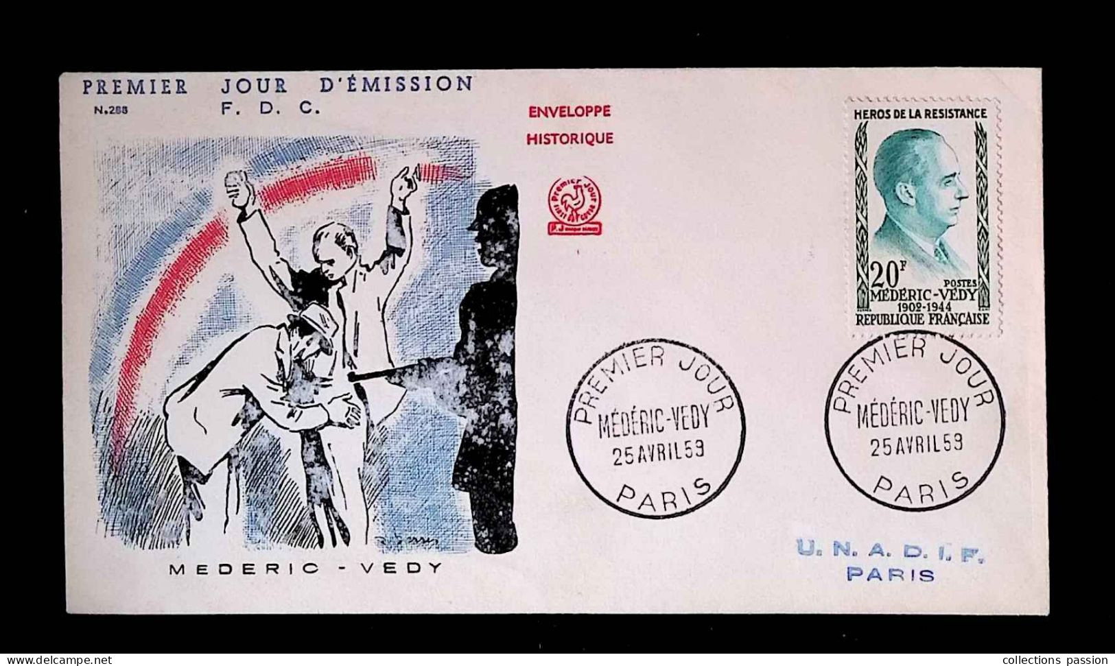 CL, FDC, Premier Jour, Paris, 25 Avril 1959, Médéric-Védy, Héros De La Résistance - 1950-1959