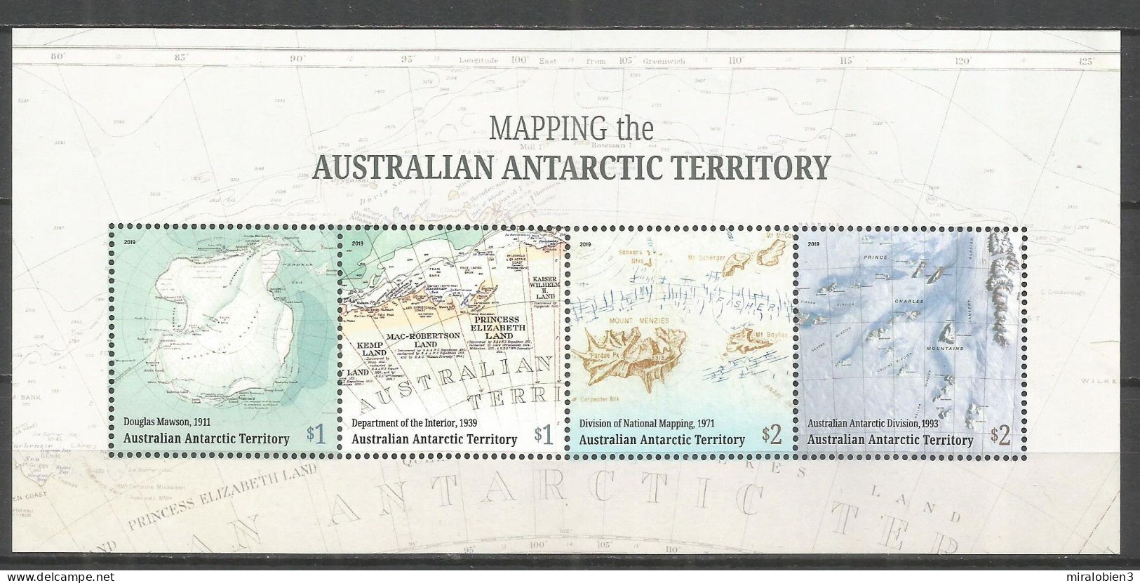 ANTARTICO AUSTRALIANO HOJA BLOQUE CARTOGRAFIA ANTARTICA ** NUEVA SIN FIJASELLOS - Unused Stamps