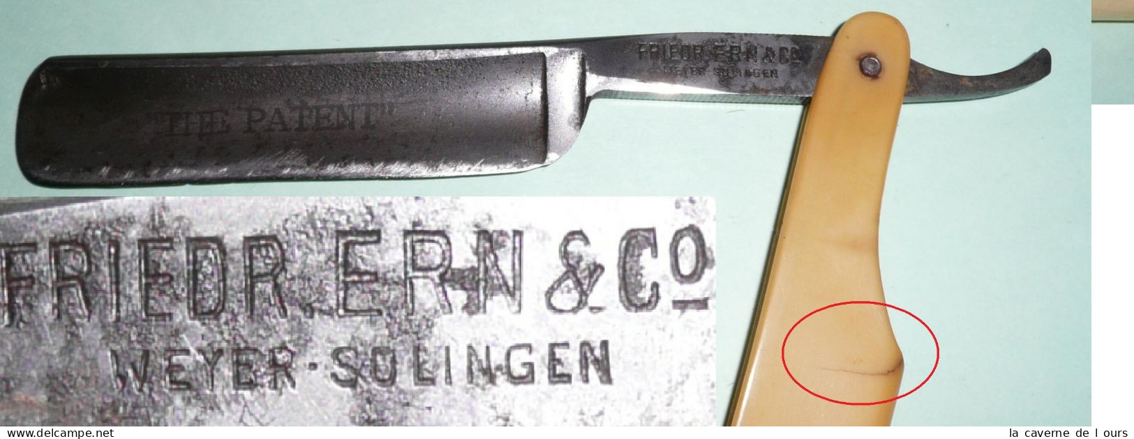Rare Ancien Rasoir Coupe-choux Chou De Voyage, Lame "Fried. ERN & Co Weyer SOLINGEN" Germany, The PATENT Razor - Other & Unclassified