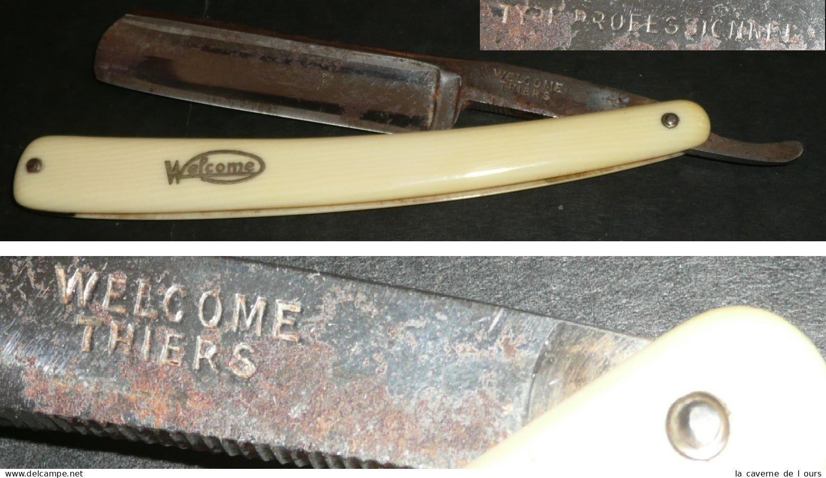 Rare Rasoir Coupe-choux Chou, Welcome Thiers, Beau Manche Incrusté, Razor - Andere & Zonder Classificatie