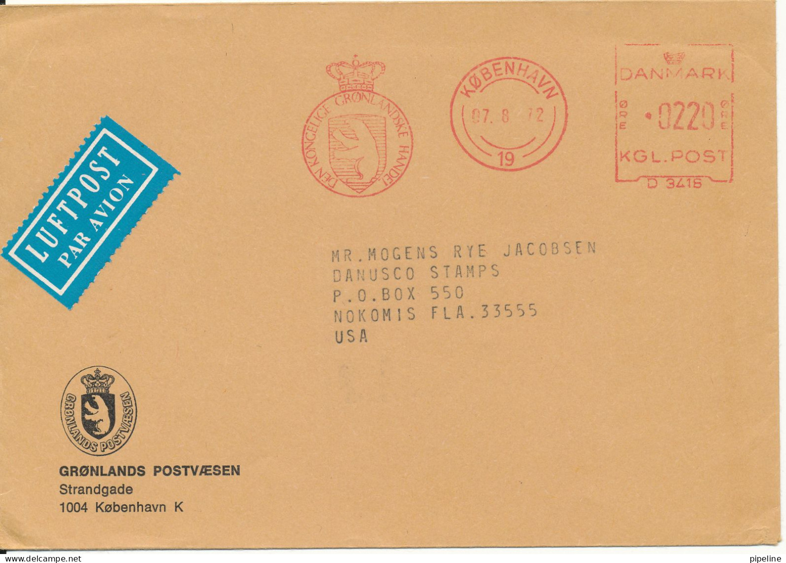 Denmark Cover With Meter Cancel Copenhagen 7-8-1972 (Den Kongelige Grönlandske Handel) - Briefe U. Dokumente