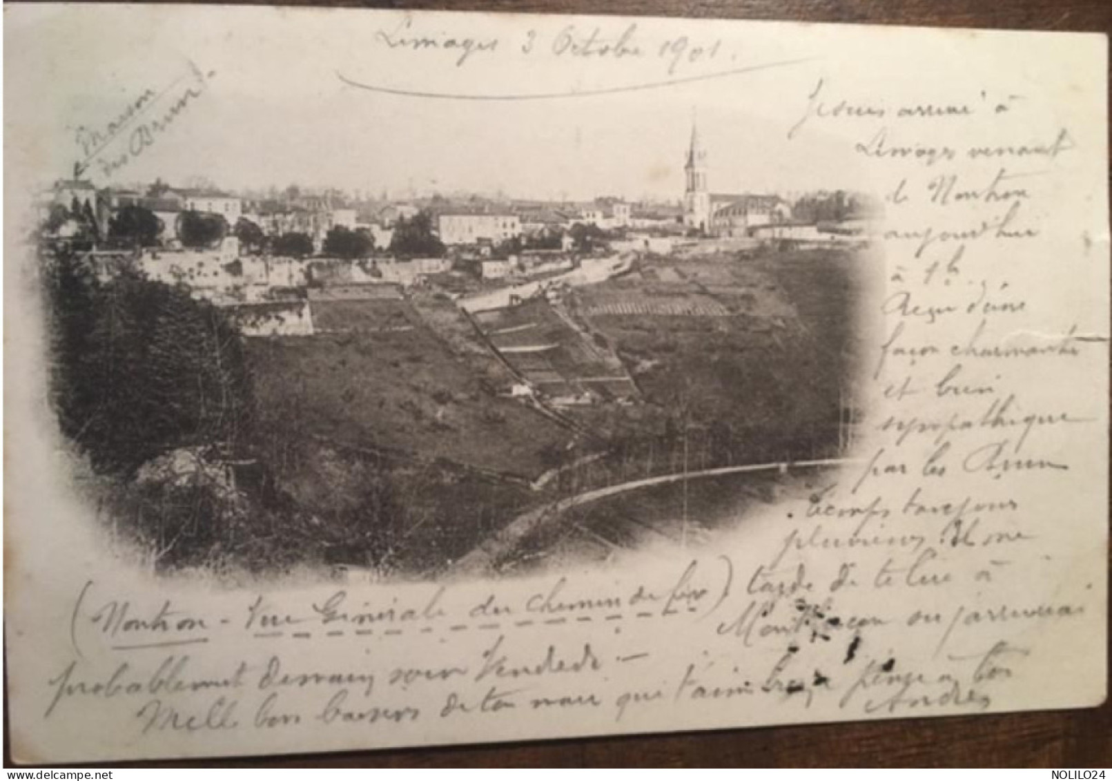 Cpa Nuage, 24 Dordogne, Nontron, Vue Générale Du Chemin De Fer, écrite En 1901, Dos Simple - Nontron