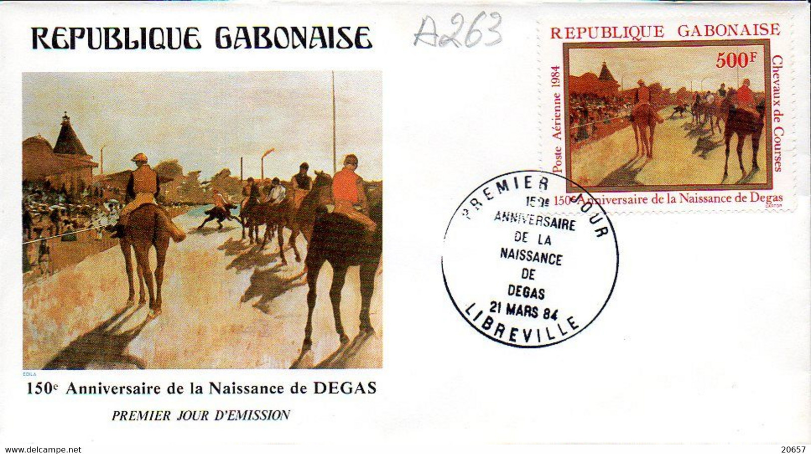 GABON A 263 Fdc Edgar Degas, Course De Chevaux 1984 - Impressionismo