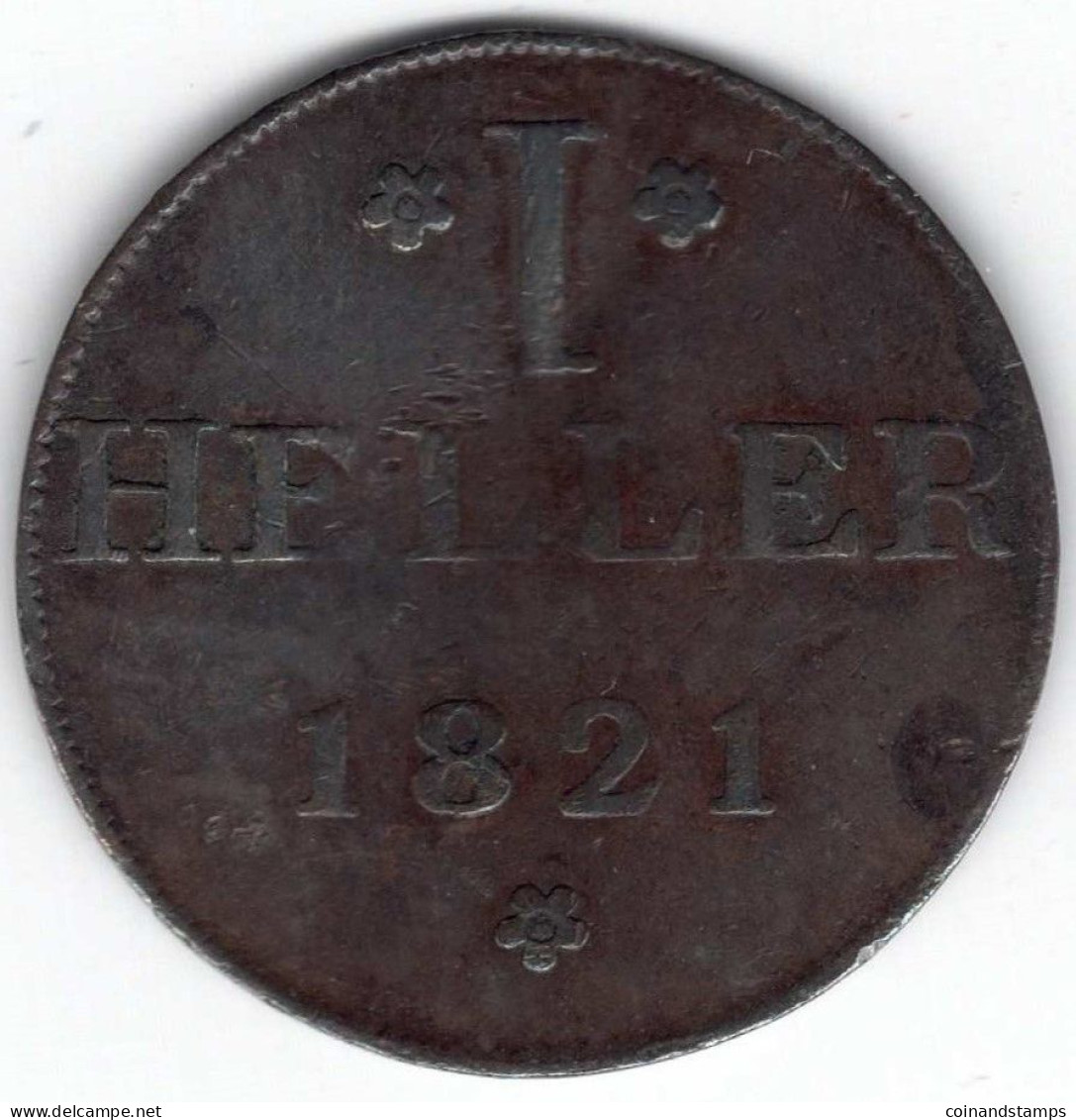 Frankfurt I Heller 1821 G(F)B (Cu.) Jaeger 10, AKS 30, Kl. Kr., Ss- - Monedas Pequeñas & Otras Subdivisiones