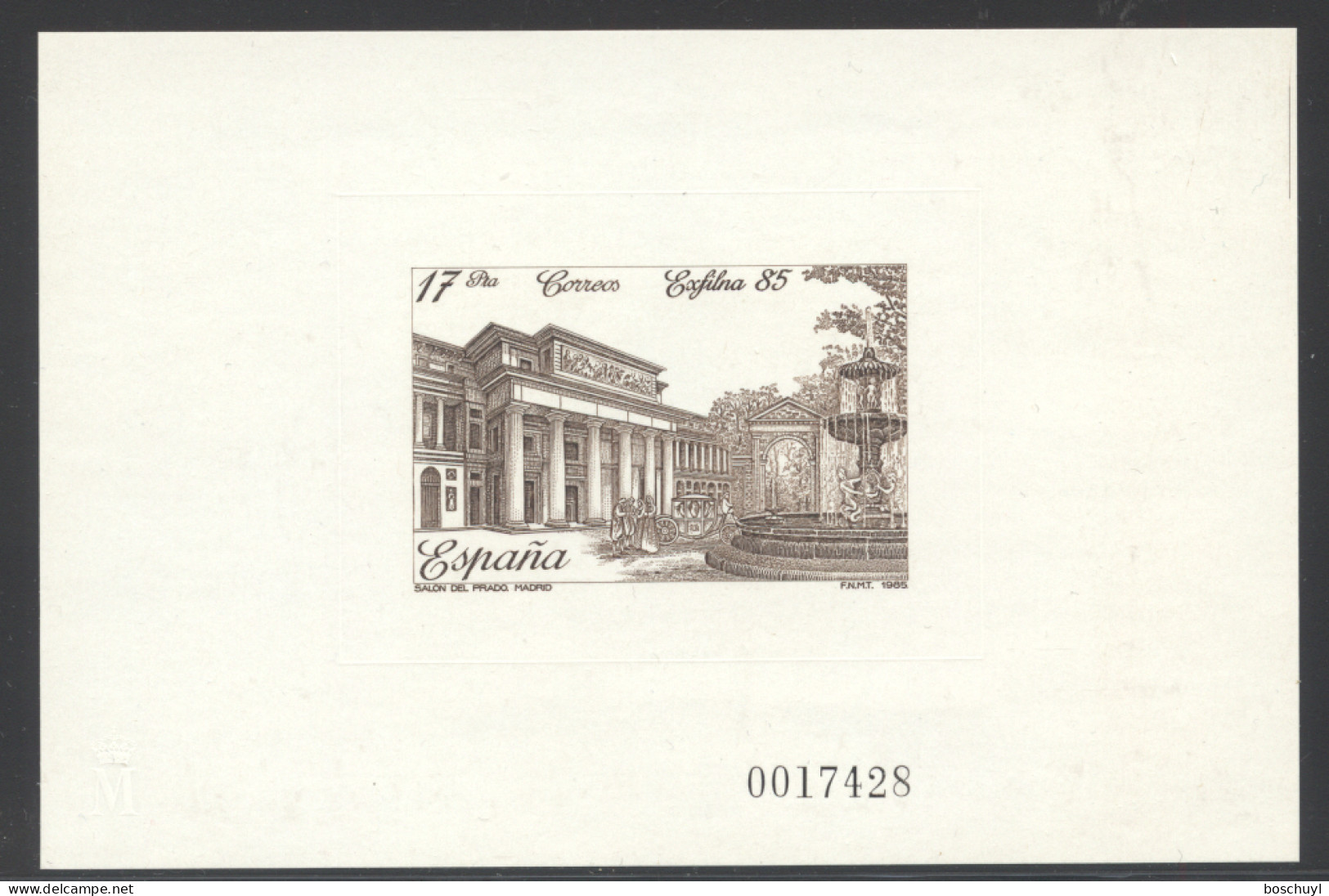 Spain, 1985, Exfilna Stamp Exhinition, Prado Museum, Imperforated Deluxe Sheet, MNH, Michel Block 28 - Herdenkingsblaadjes