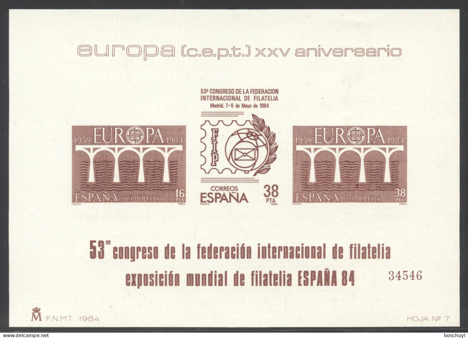 Spain, 1984, Europa Cept, Bridge, Imperforated Deluxe Sheet, MNH, Michel 2633-2634 - Souvenirbögen