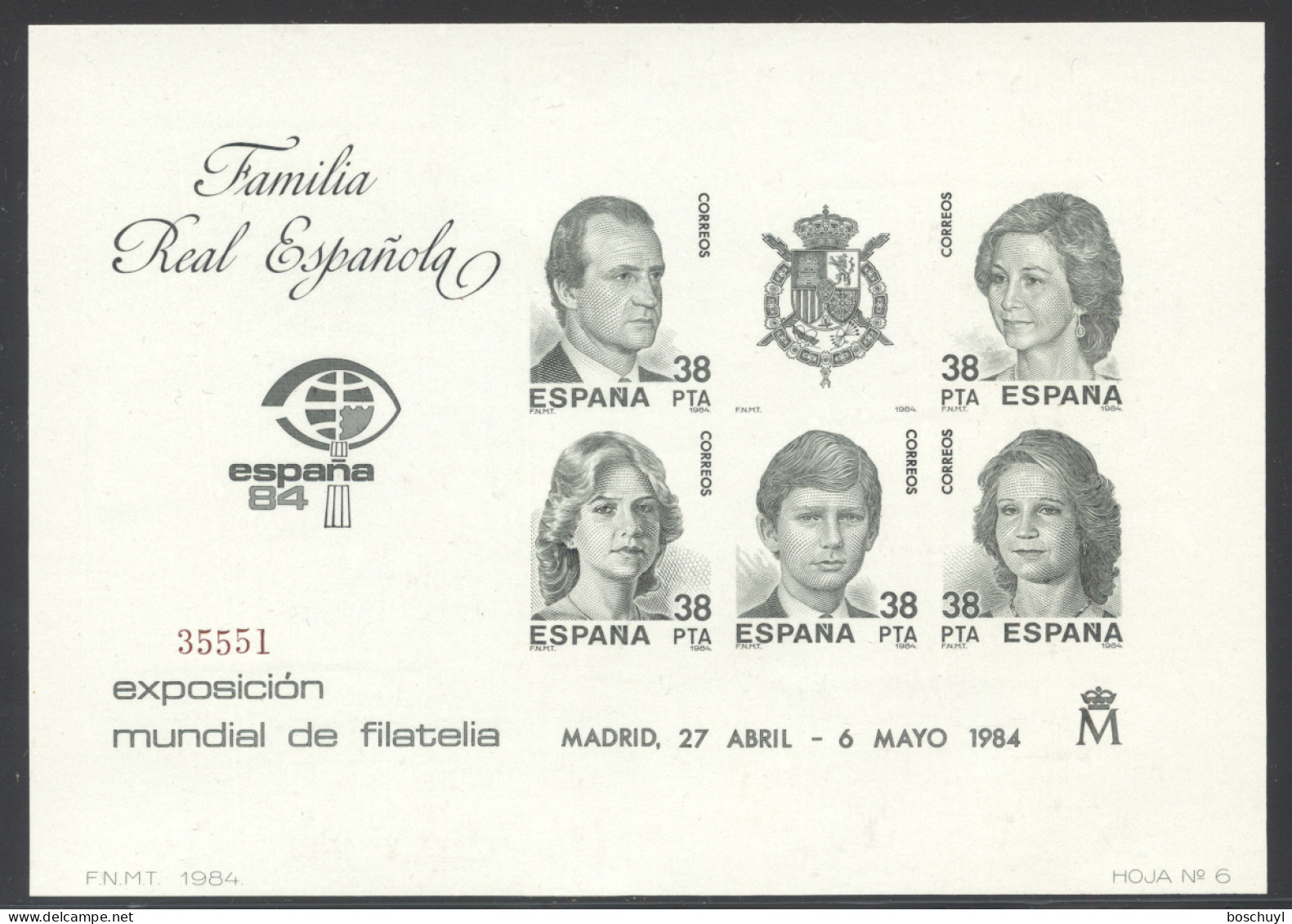 Spain, 1984, Espana Stamp Exhibition, Royals, Imperforated Black Print, MNH, Michel Block 27 - Herdenkingsblaadjes