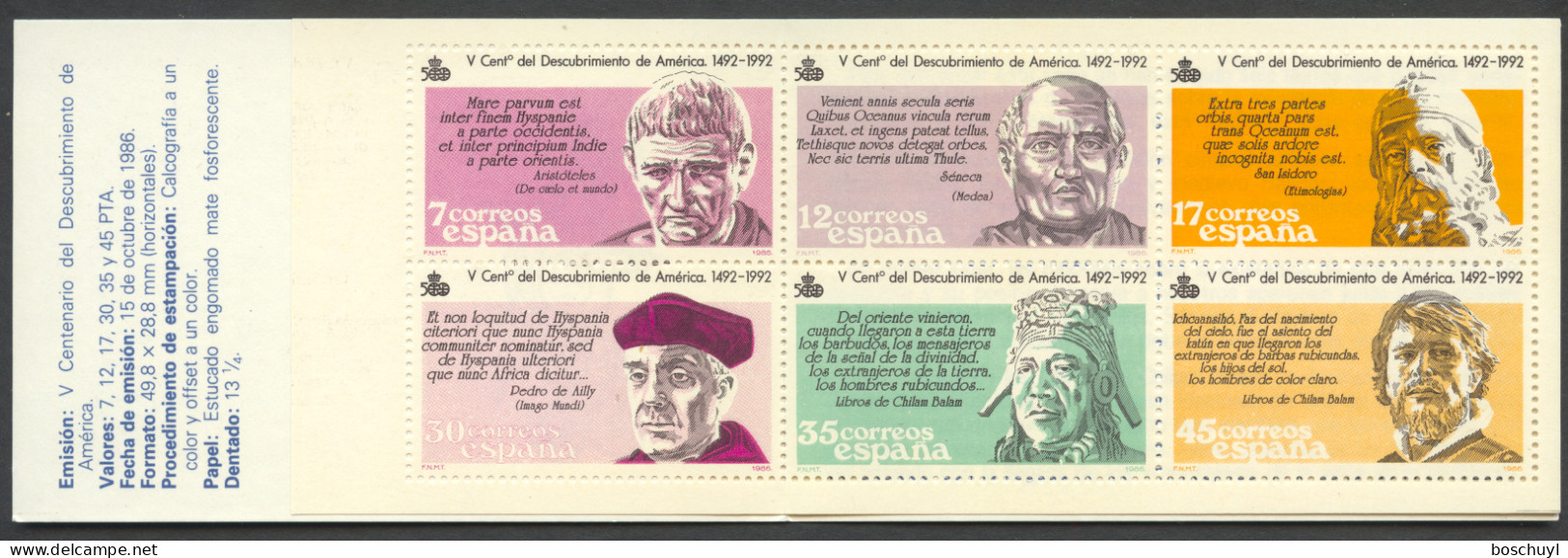 Spain, 1986, Discovery Of The Americas, Philosophers, MNH Booklet, Michel 2743-2748 (MH2) - Booklets