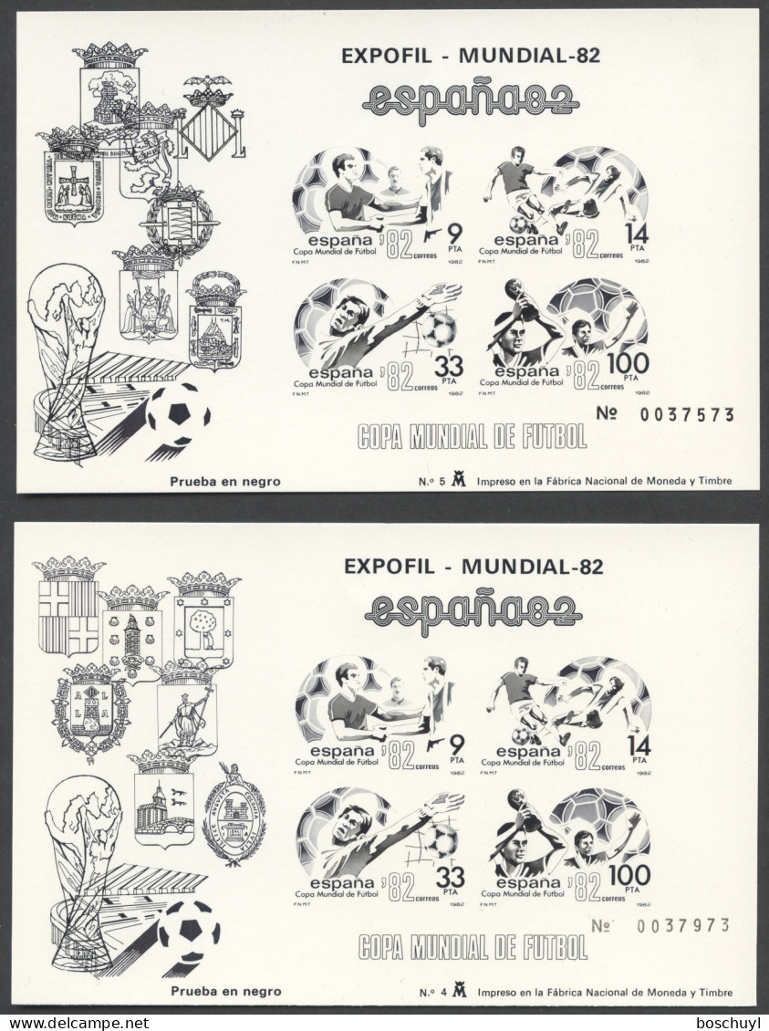 Spain, 1982, Soccer World Cup Spain, Football, Imperforated Black Prints, MNH, Michel Block 25-26 - Commemorative Panes