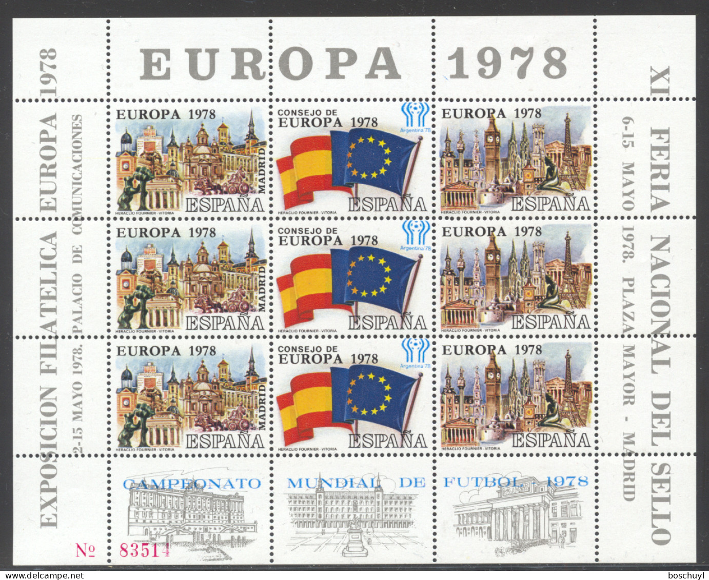 Spain, 1978, Soccer World Cup Argentina, Football, Sports, European Council, Flags, Exhibition Cinderella, MNH - Herdenkingsblaadjes
