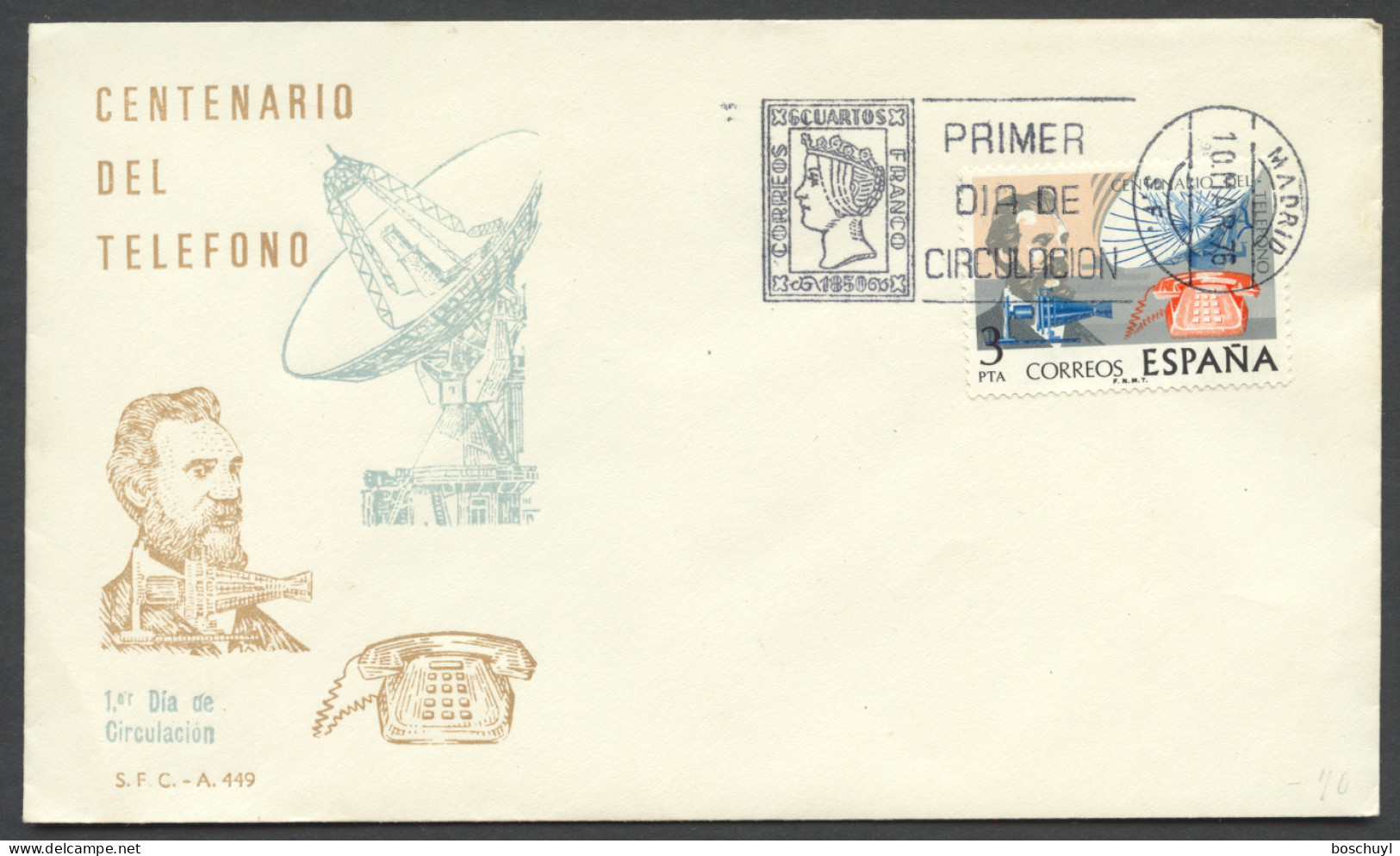 Spain, 1976, Centenary Of The Telephone, Telecommunication, FDC, Michel 2204 - FDC