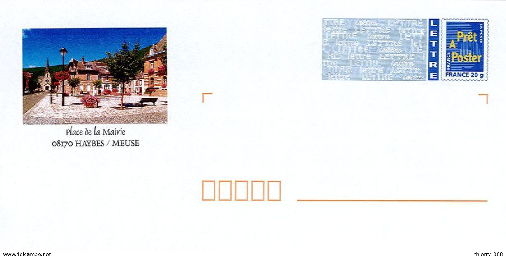 060 Enveloppes Prêt à Poster PAP 08 Ardennes Haybes Sur Meuse Place De La Mairie - PAP: Aufdrucke/Blaues Logo