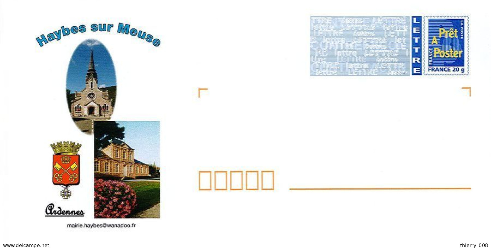 062 Enveloppes Prêt à Poster PAP 08 Ardennes Haybes Sur Meuse Blason église Mairie - Prêts-à-poster:Overprinting/Blue Logo