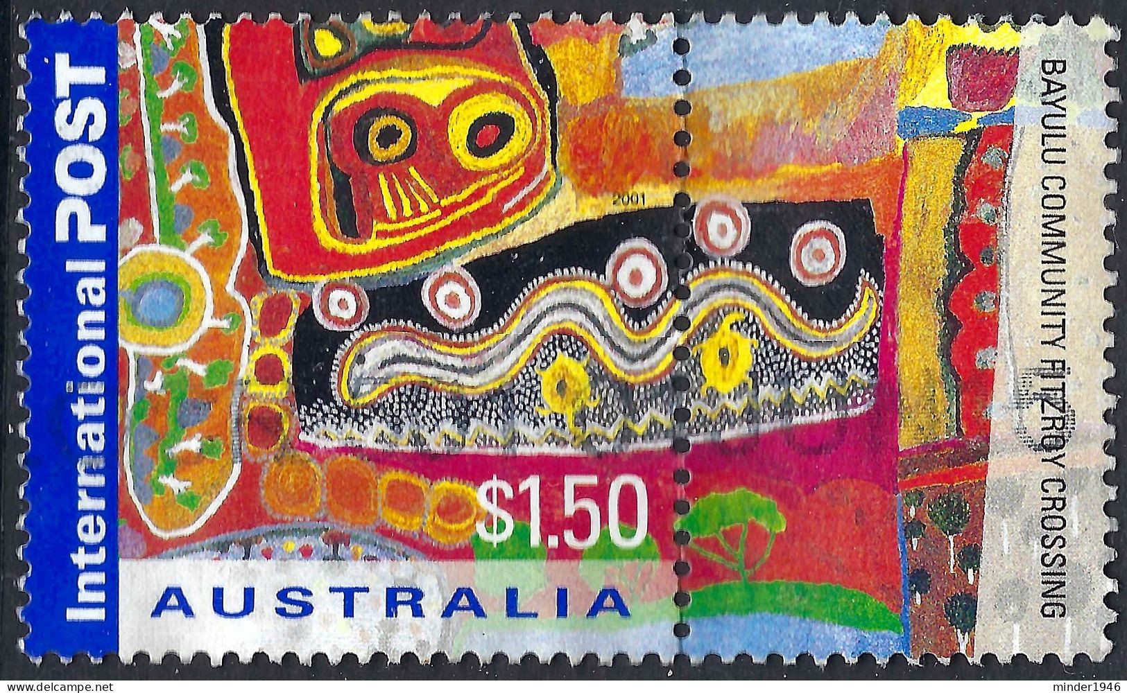 AUSTRALIA 2001 $1.50 Multicoloured, Greeting Stamp-Bayulu Community Fitsroy Falls, Used With Side Tab - Gebraucht