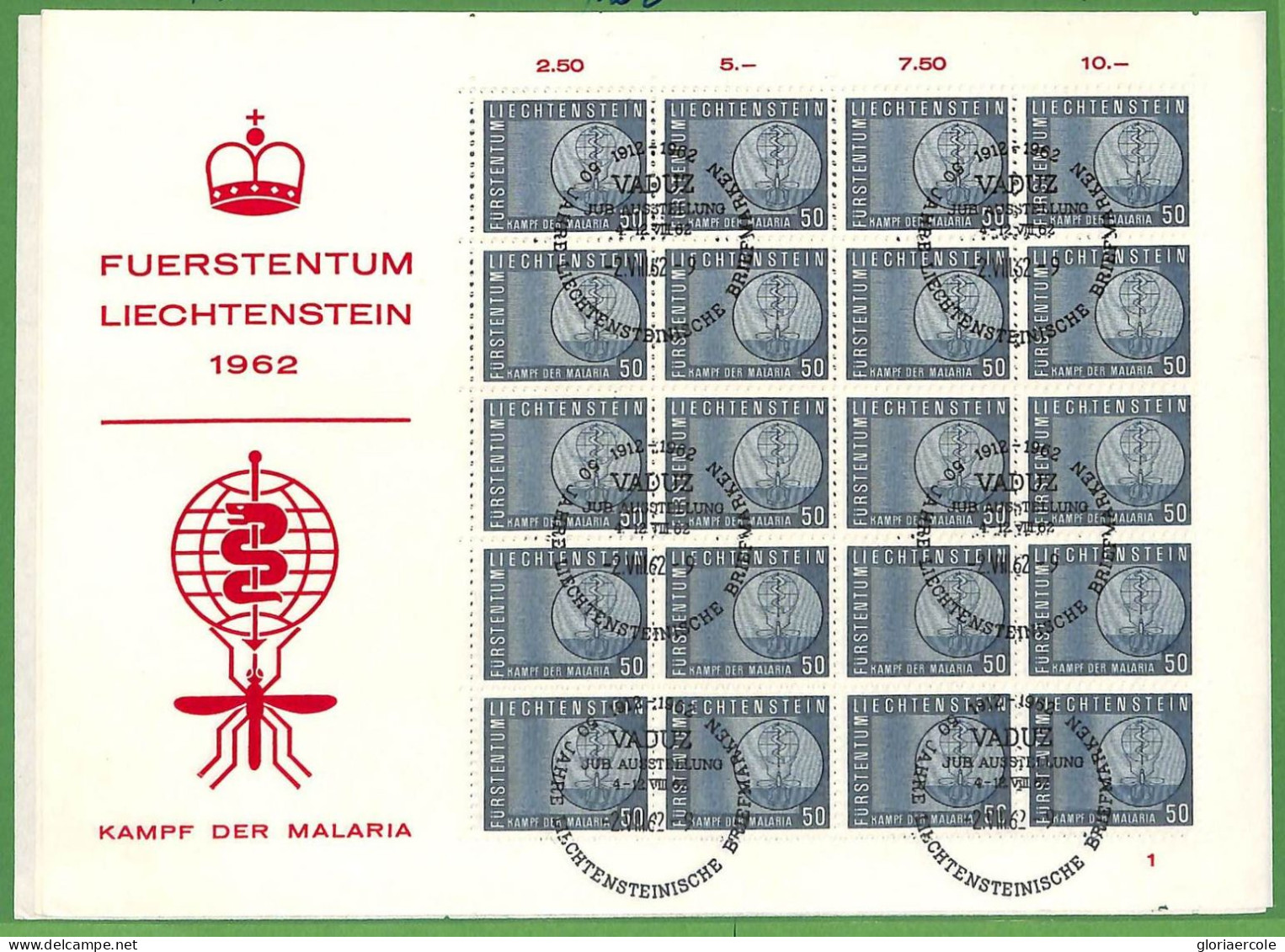 ZA1520 - LIECHTENSTEIN - Postal History - Souvenir Sheet On FDC COVER  - MALARIA  1962 - Disease