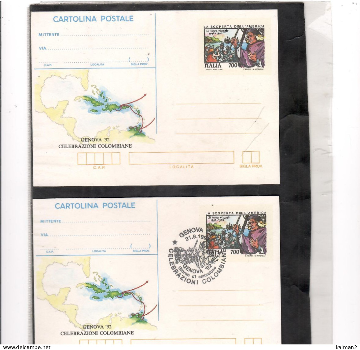 TEM20148  - GENOVA   21 .9.1992  /  FDC CART.POSTALE   "  CELEBRAZIONI COLOMBIANE " - Christophe Colomb