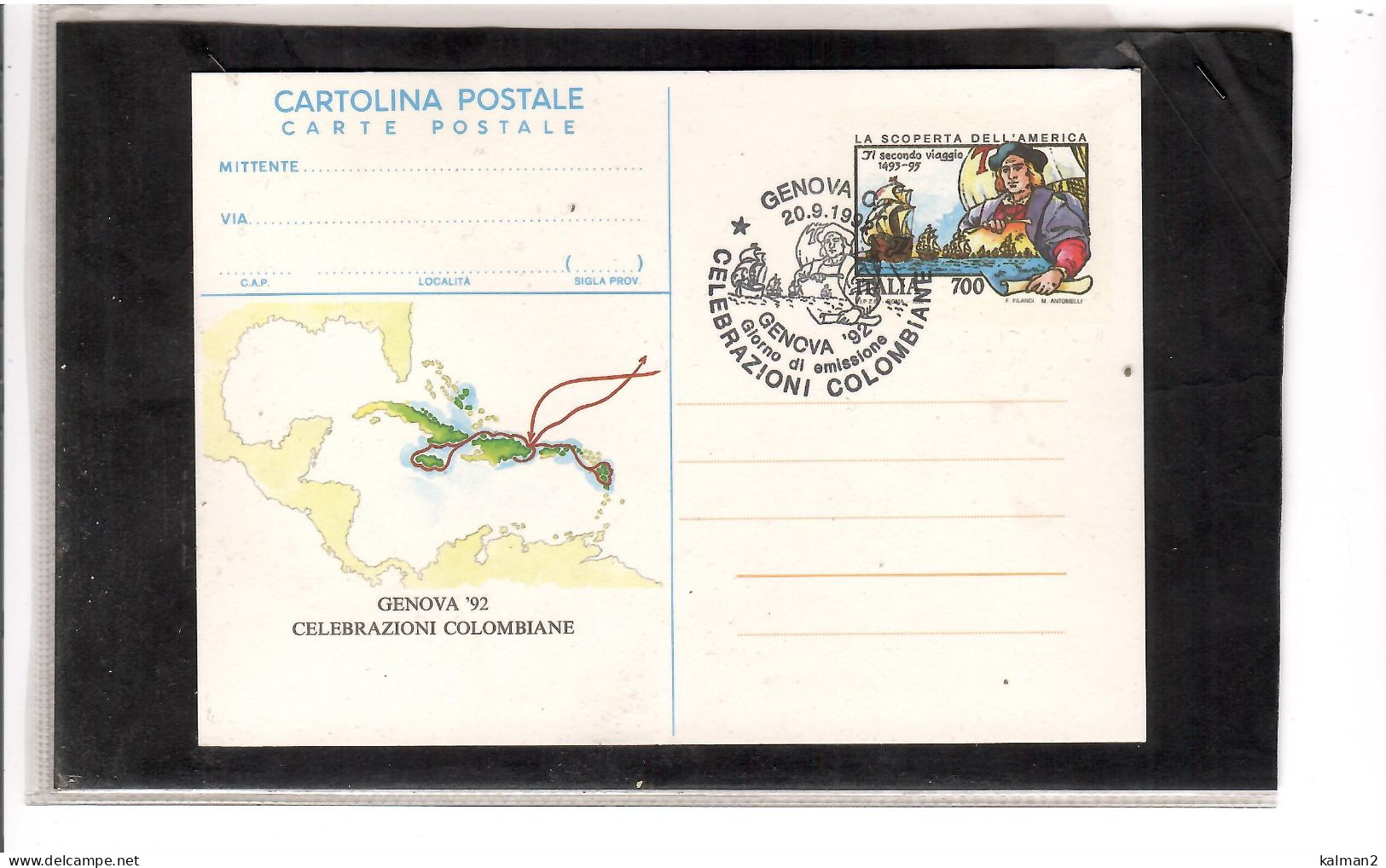 TEM20149  - GENOVA   20 .9.1992  /  FDC CART.POSTALE   "  CELEBRAZIONI COLOMBIANE " - Christoffel Columbus