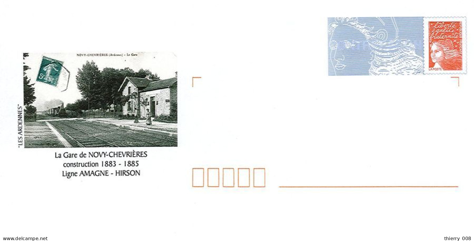 097 Enveloppes Prêt à Poster PAP 08 Ardennes Luquet Novy Chevrières La Gare Construction 1883 1885 Ligne Amagne Hirson - Prêts-à-poster:Overprinting/Luquet