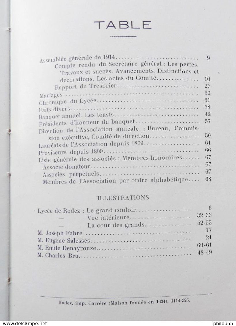 12 RODEZ Annuaire des Anciens Eleves du Lycee de RODEZ 1914