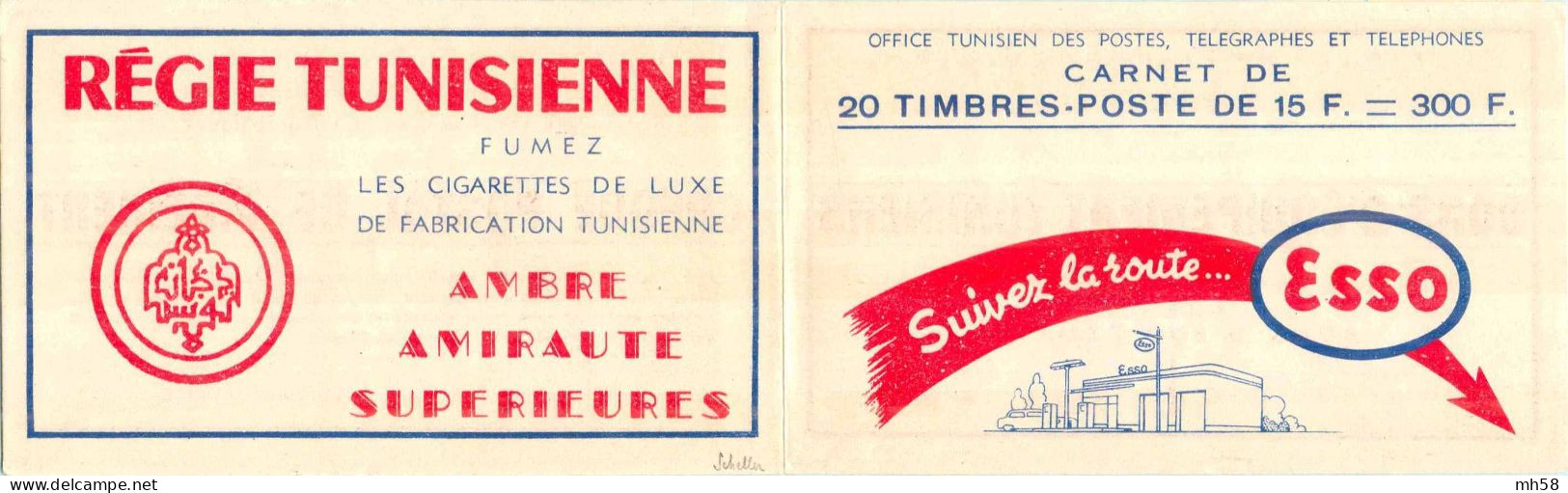 TUNISIE - Carnet Couv. Esso Neuf ** Avec Pubs : Frigidaire Paparone - N° 344A-C1 15f Intaille Musée Carthage Bleu Clair - Neufs