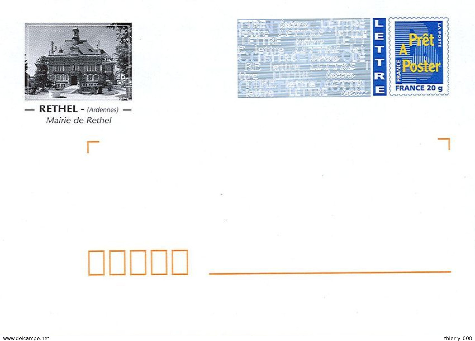 121 Enveloppe Prêt à Poster PAP 08 Ardennes Rethel Mairie - PAP: Aufdrucke/Blaues Logo