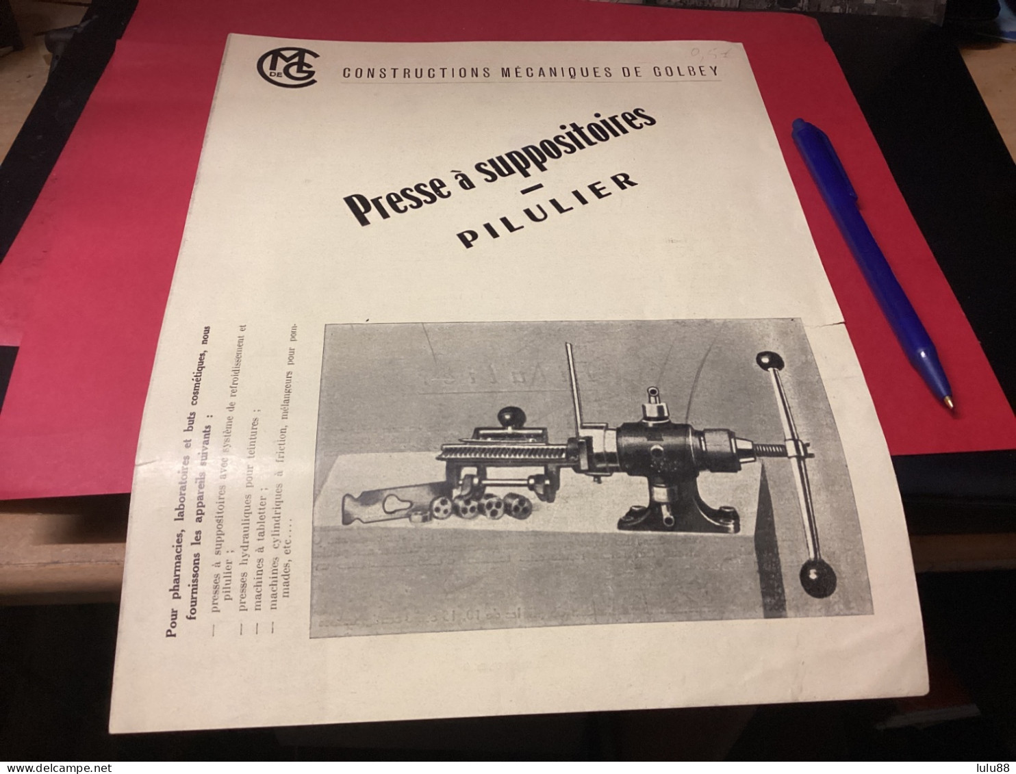 GOLBEY. Constructions   Mécaniques. Presse à Suppositoires. Publicité Format A4 - Golbey