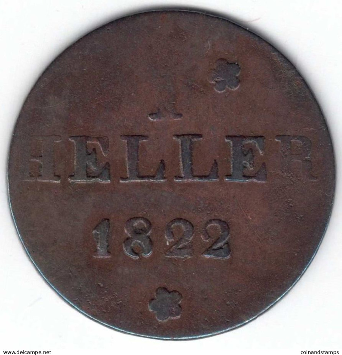 Frankfurt-Stadt I Heller 1822 G(F)B Cu. Jaeger 10, AKS 30, Ss - Groschen & Andere Kleinmünzen