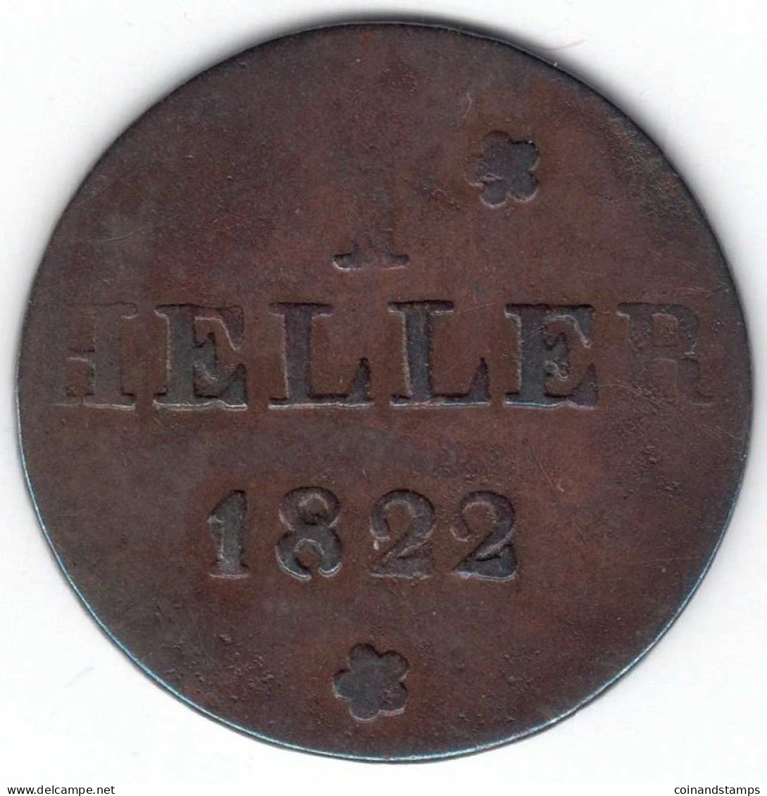 Frankfurt-Stadt I Heller 1822 G(F)B Cu. Jaeger 10, AKS 30, Ss - Kleine Munten & Andere Onderverdelingen