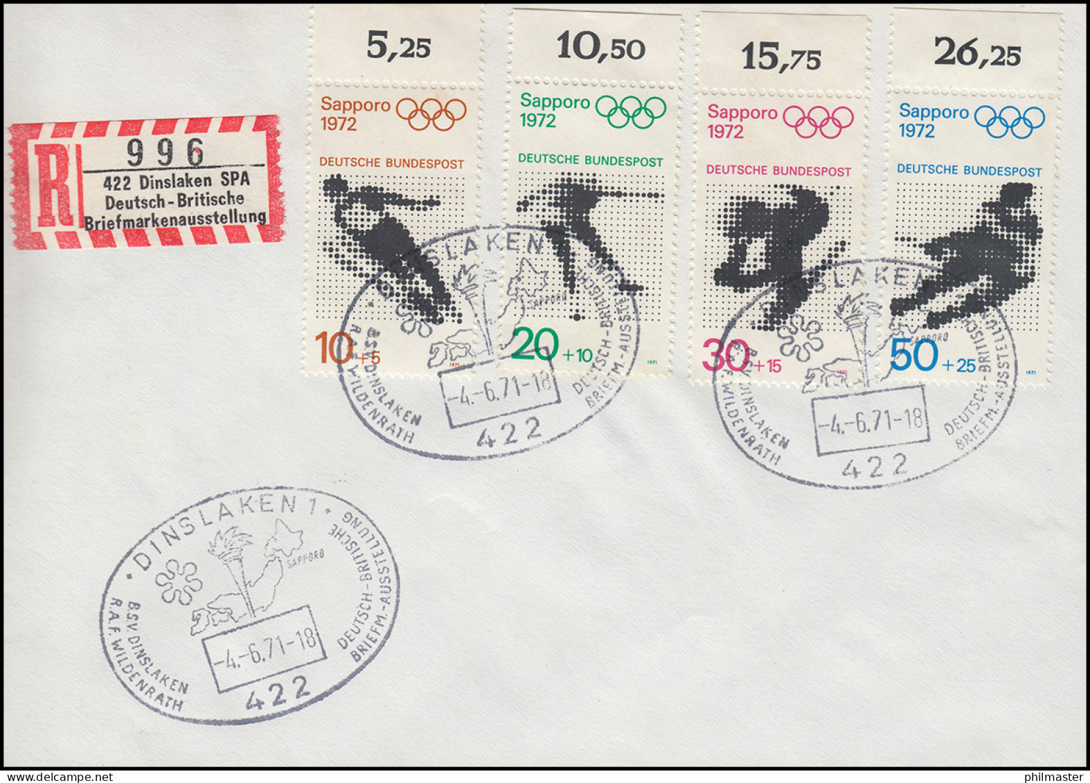 680-683 Olympia, Sonder-R-Zettel Briefmarkenausstelung SSt DISNLAKEN 4.6.71 - R- & V- Viñetas